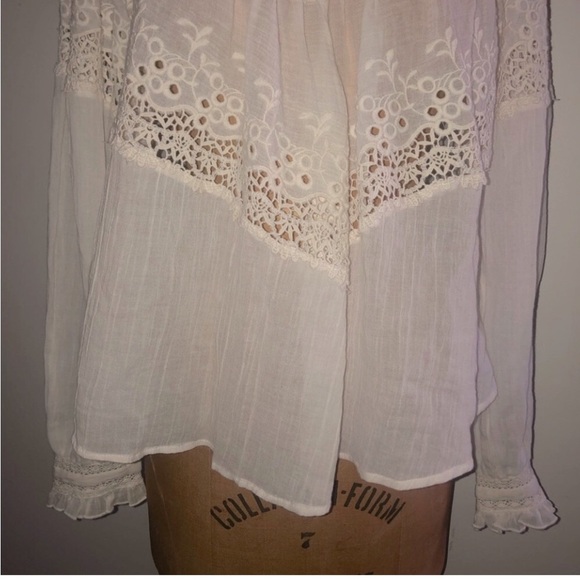 Free people] Cream Crochet lace ribbon Victorian style Oversized Blouse Top - Picture 7 of 14